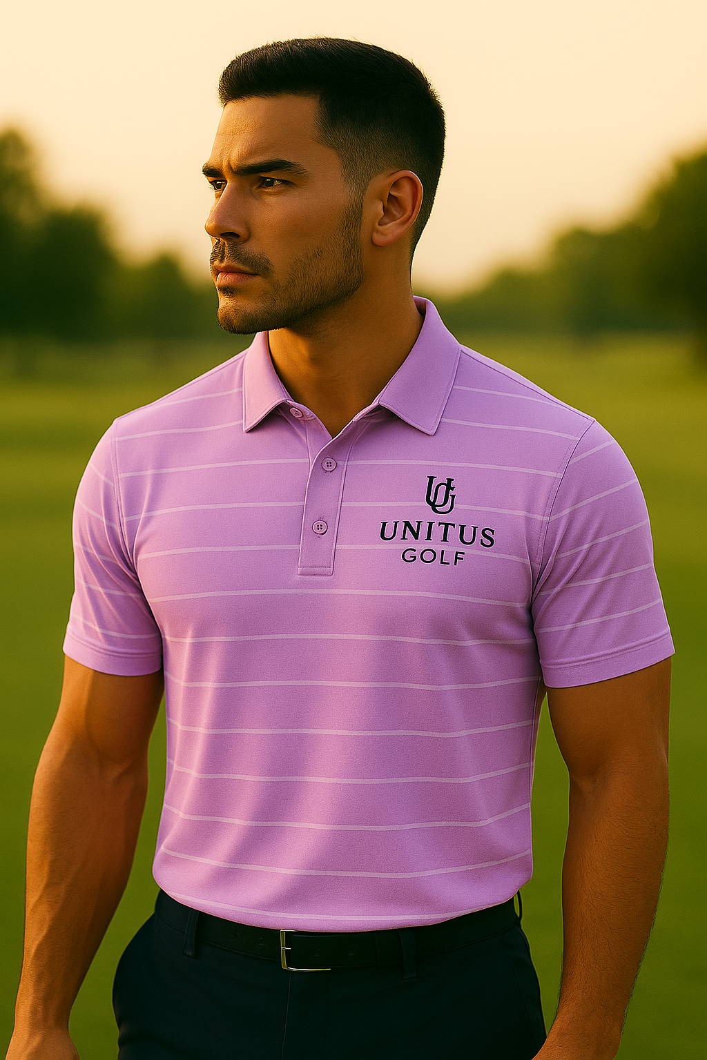 UNITUS GOLF Stripe Polo – Lavender 🔒 This product Pre-Order Only 🔒