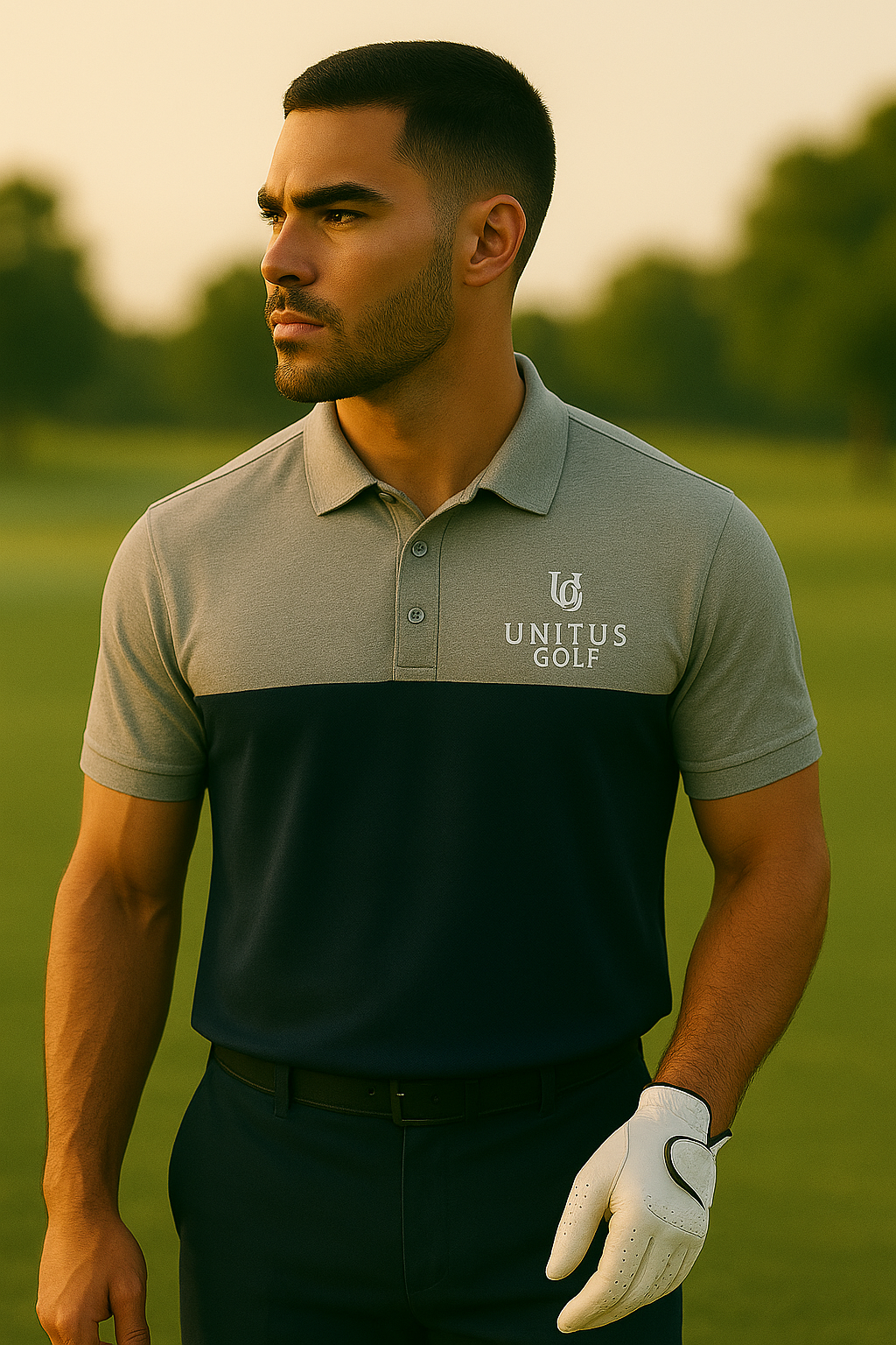 UNITUS GOLF Contrast Block Polo – Steel Grey & Navy 🔒 This product Pre-Order Only 🔒