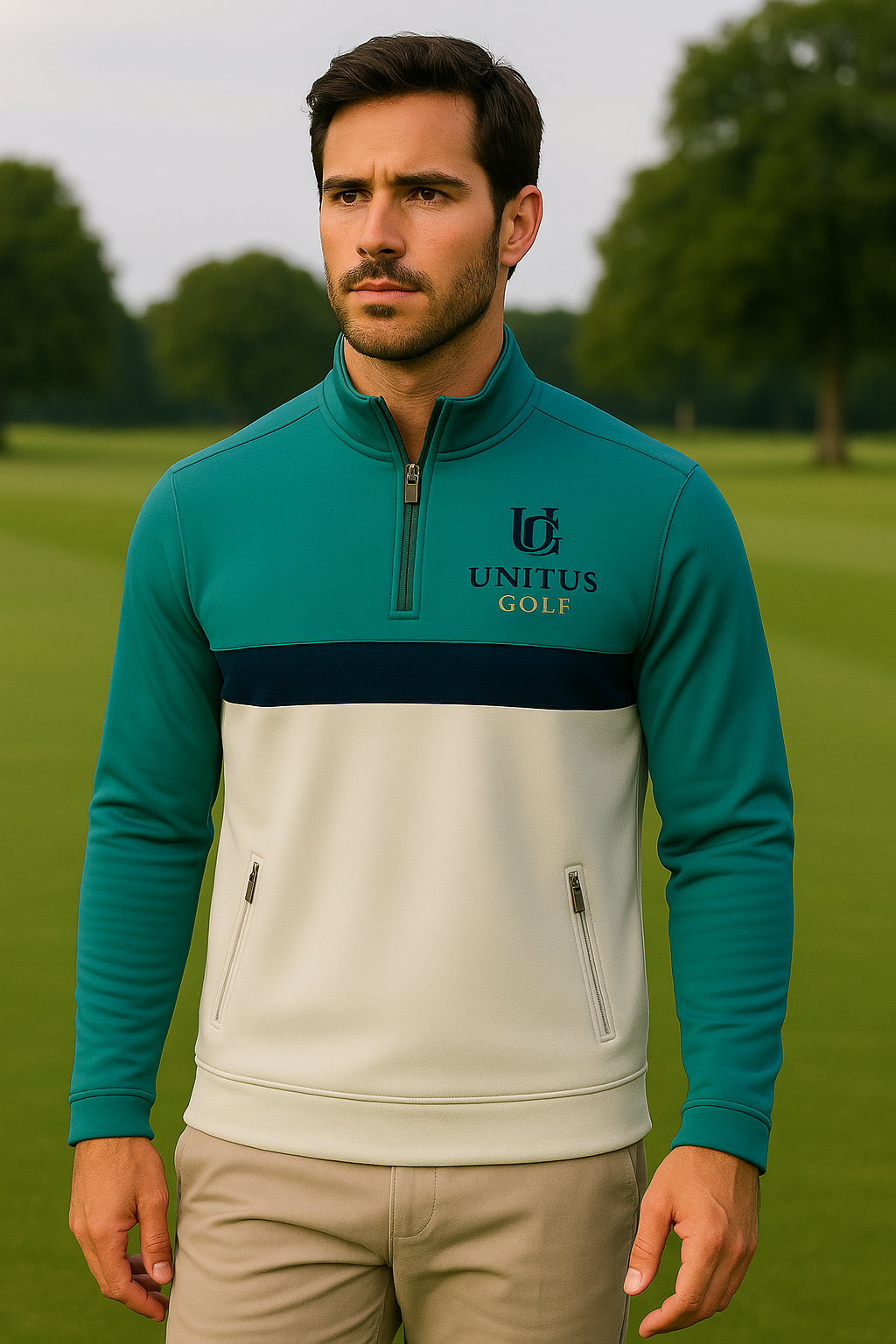 3/4 Zip Pullover – teal, navy, cream