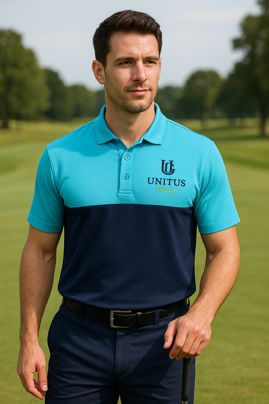 UNITUS GOLF Two-Tone Performance Polo – Sky & Navy